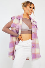 Lilac Check Sleeveless Shacket - Brittanie-Shacket