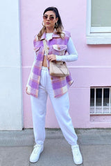 Lilac Check Sleeveless Shacket - Brittanie-Shacket