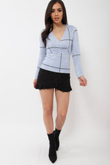 Lilac Check Wrap Front Top - Robyn-Tops