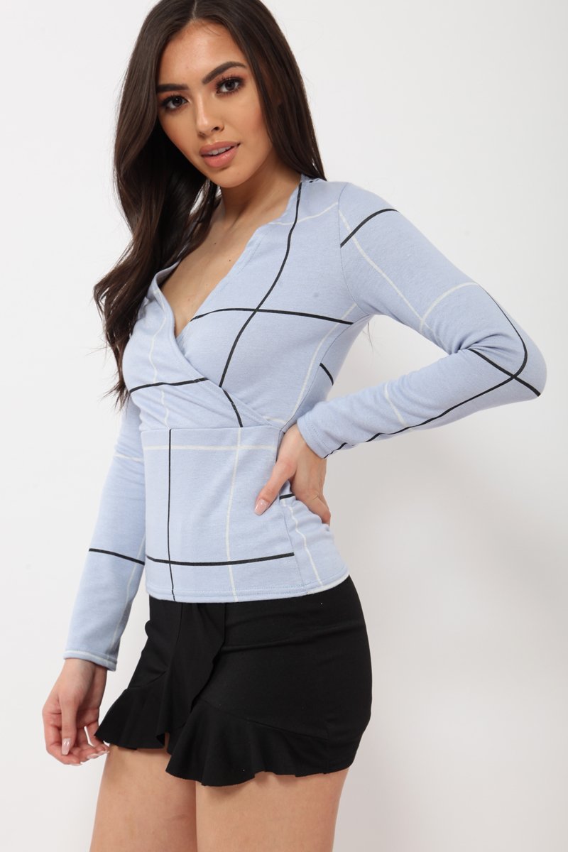 Lilac Check Wrap Front Top - Robyn-Tops