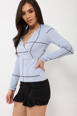 Lilac Check Wrap Front Top - Robyn-Tops