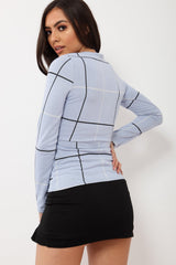 Lilac Check Wrap Front Top - Robyn-Tops