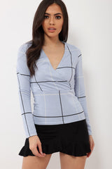 Lilac Check Wrap Front Top - Robyn-Tops