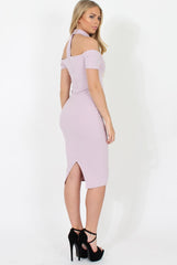 Lilac Choker Bardot Bodycon Dress - Thea-Dresses
