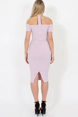 Lilac Choker Bardot Bodycon Dress - Thea-Dresses