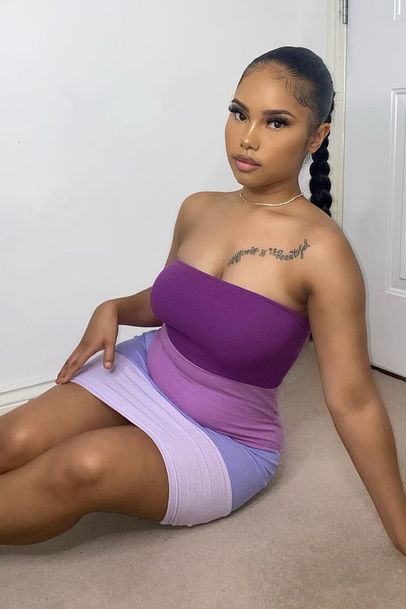 Lilac Colour Block Bandeau Ribbed Mini Dress - Saddie