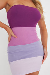 Lilac Colour Block Bandeau Ribbed Mini Dress - Saddie-Dresses