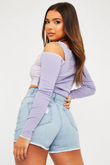 Lilac Colour Block Off Shoulder Crop Top - Lanae-Crop Tops