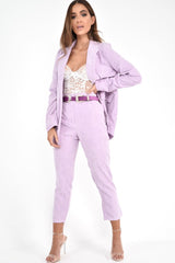 Lilac Corduroy High Waist Tapered Trousers - Emmelia-Trousers