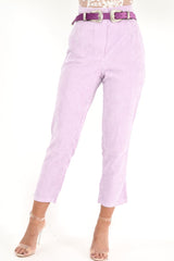 Lilac Corduroy High Waist Tapered Trousers - Emmelia-Trousers