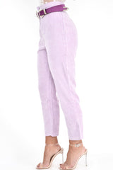 Lilac Corduroy High Waist Tapered Trousers - Emmelia-Trousers