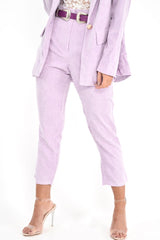 Lilac Corduroy High Waist Tapered Trousers - Emmelia-Trousers
