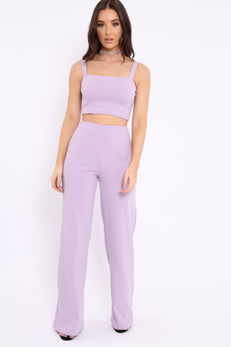Lilac Crop Top and Trousers Co-ord Set - Kimmy-Co-ords