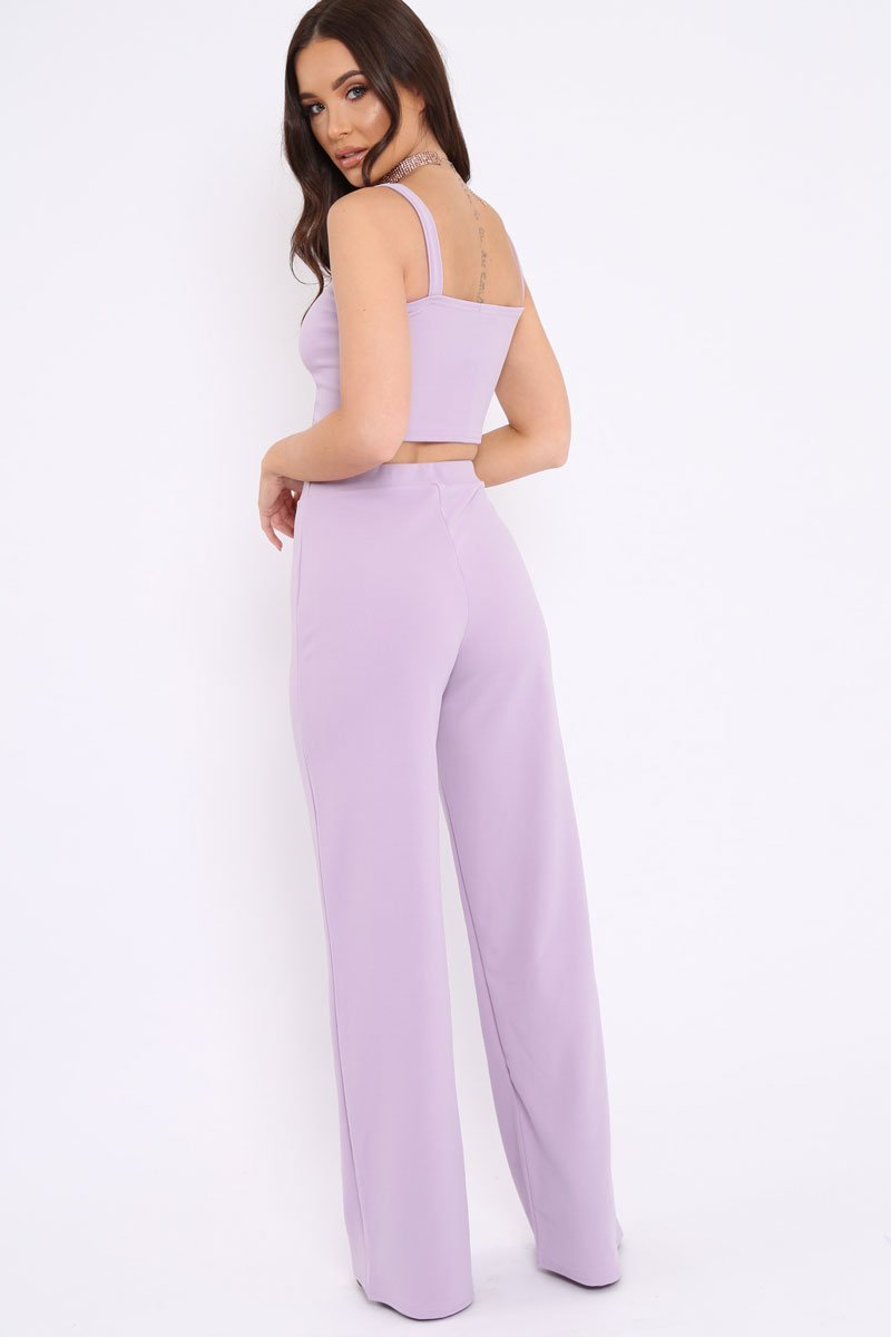 Lilac Crop Top and Trousers Co-ord Set - Kimmy-Co-ords