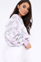 Lilac Cropped Batwing Camo Jumper - Lizy-Jumper
