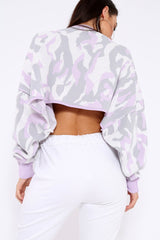 Lilac Cropped Batwing Camo Jumper - Lizy-Jumper