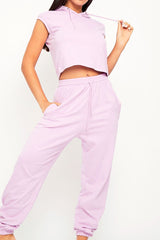 Lilac Cropped Hoodie Joggers Loungewear Co-ord - Kylie-Loungewear