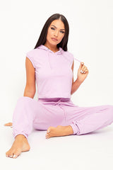 Lilac Cropped Hoodie Joggers Loungewear Co-ord - Kylie-Loungewear