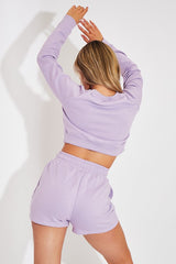 Lilac Cropped Sweatshirt + Shorts Lounge Co-ord - Timara-Loungewear