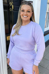 Lilac Cropped Sweatshirt + Shorts Lounge Co-ord - Timara-Loungewear