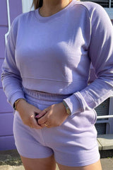 Lilac Cropped Sweatshirt + Shorts Lounge Co-ord - Timara-Loungewear