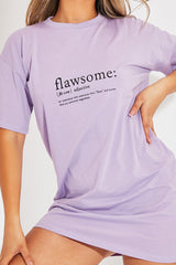 Lilac Flawsome Slogan Printed T-shirt Dress - Neita-Dresses