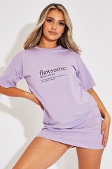 Lilac Flawsome Slogan Printed T-shirt Dress - Neita-Dresses