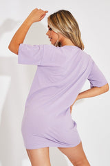 Lilac Flawsome Slogan Printed T-shirt Dress - Neita-Dresses