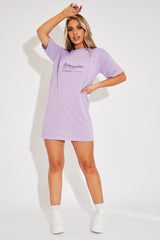 Lilac Flawsome Slogan Printed T-shirt Dress - Neita-Dresses