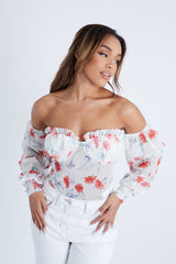 Lilac Floral Bardot Off The Shoulder Mesh Bodysuit - Hayle-Bodysuits