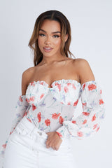 Lilac Floral Bardot Off The Shoulder Mesh Bodysuit - Hayle-Bodysuits