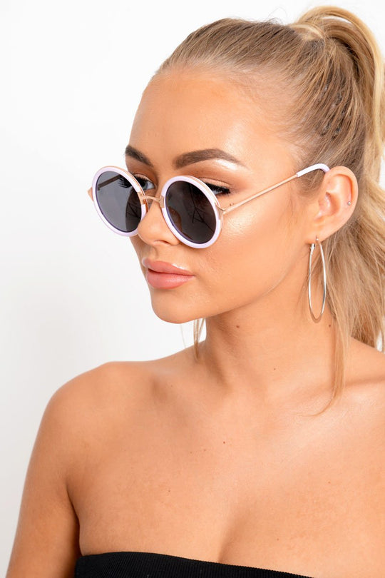 Lilac Frame Round Sunglasses - Emonie