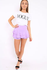 Lilac Frill High Waist Shorts - Sophia-Shorts