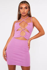 Lilac Front Cut Out Ribbed Mini Dress - Holy-Dresses