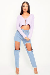 Lilac Front Tie Knit Cardigan Top - Paloma-Cardigans