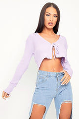 Lilac Front Tie Knit Cardigan Top - Paloma-Cardigans