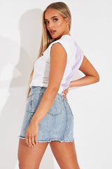 Lilac Half Splice Contrast Shoulder Pad Oversized T-shirt - Amzie-T-shirt