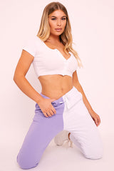 Lilac Half White Elasticated Waist Joggers - Dasha-Joggers