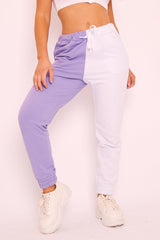 Lilac Half White Elasticated Waist Joggers - Dasha-Joggers