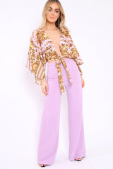 Lilac High Waist Flare Trousers - Tisha-Trousers