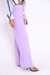 Lilac High Waist Wide Leg Trousers with Buckle - Monico-Trousers