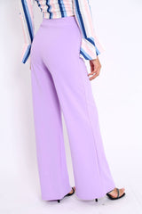 Lilac High Waist Wide Leg Trousers with Buckle - Monico-Trousers