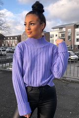 Lilac Knit High Neck Jumper - Jaelynn-Jumper