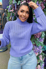 Lilac Knit High Neck Jumper - Jaelynn-Jumper