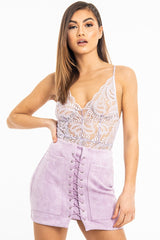 Lilac Lace Cross Back Bodysuit - Brogan-Bodysuits