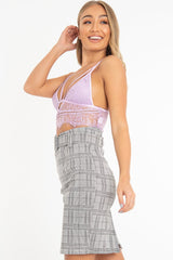 Lilac Lace Mesh Harness Plunge Bralet - Remy-Bralets