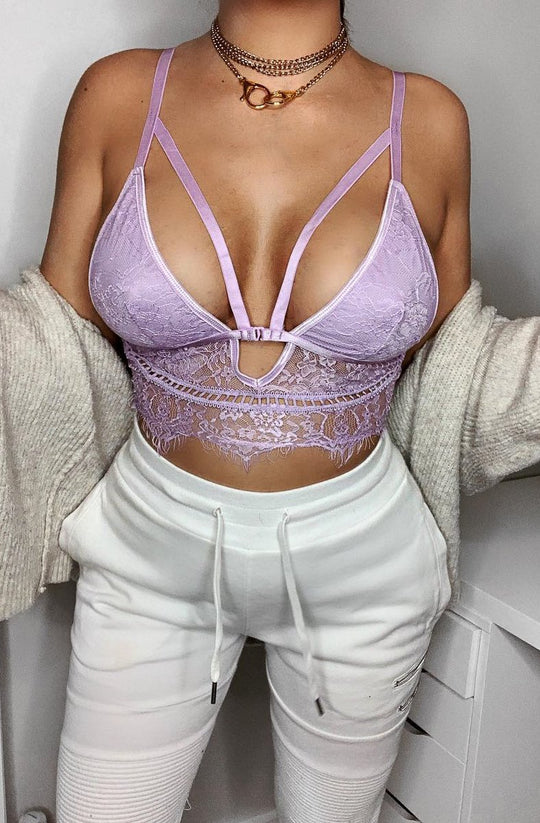 Lilac Lace Mesh Harness Plunge Bralet - Remy