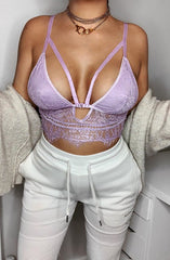 Lilac Lace Mesh Harness Plunge Bralet - Remy-Bralets