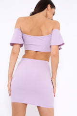 Lilac Lace Up Crop Top And Skirt Co-ord - Pixie-Co-ords