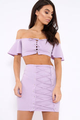 Lilac Lace Up Crop Top And Skirt Co-ord - Pixie-Co-ords
